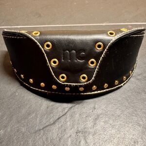 Marie Claire‎ Black Faux Leather Studded Sunglasses Case Gold Grommet Hard Shell